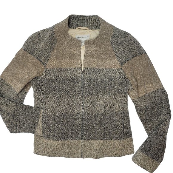 Dries Van Noten wool silk mohair blend brown tan neutral color block size 40